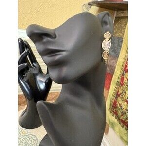 Vintage Gold Tone Hoop Abalone Twisted ~2” 3 Gems